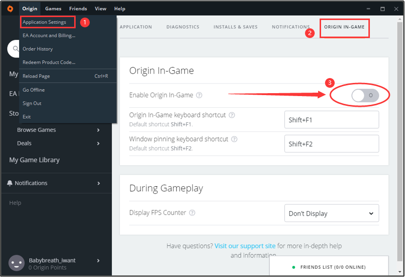 disable in-game overlay in Origin