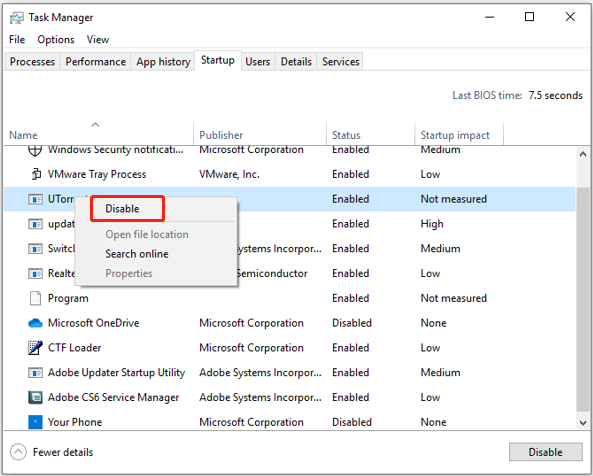 disable startup items