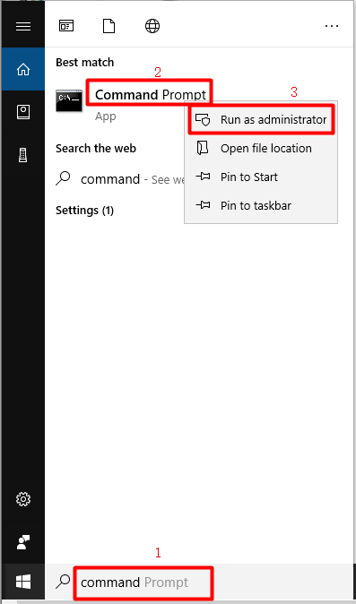 run Command Prompt as administrator from search box