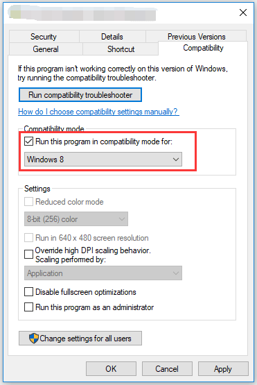 run the game in compatibility mode