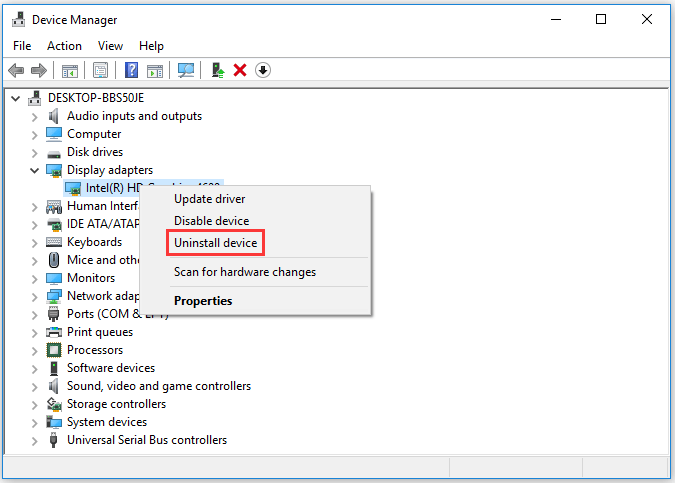 choose Uninstall device
