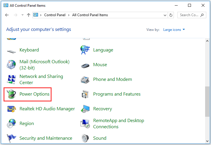 choose Power options