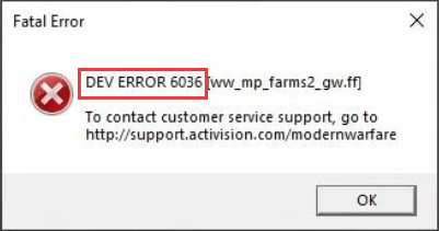 DEV ERROR 6036 Modern Warfare