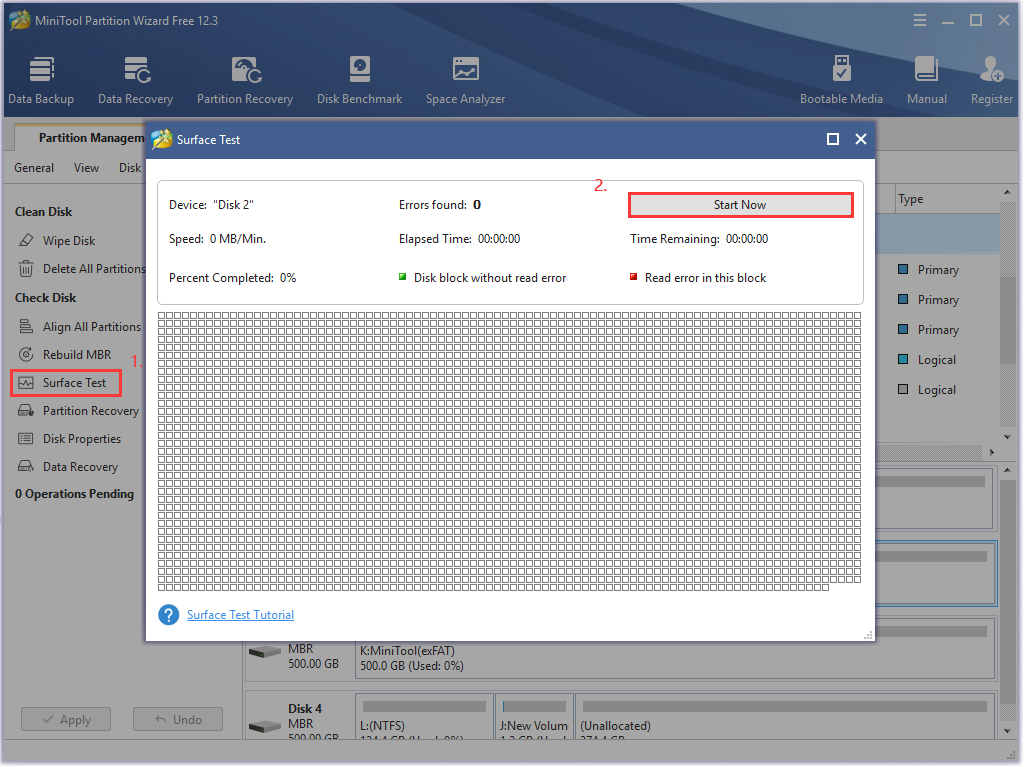 click Start Now to scan the whole disk on MiniTool