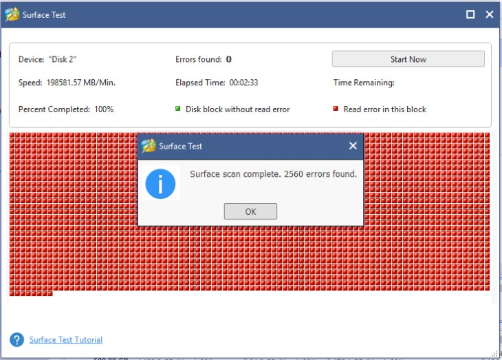 the Surface Test result