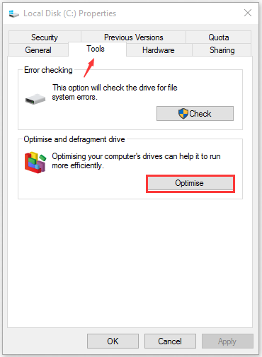 click on optimize button