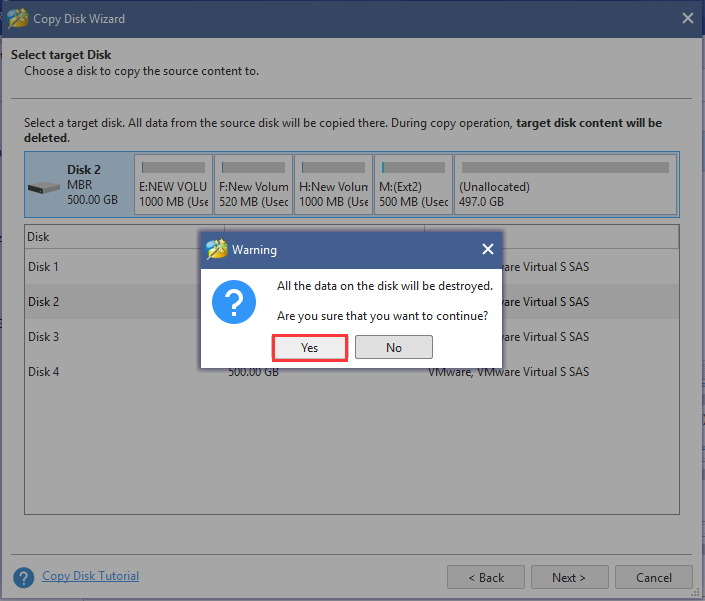 select the target disk
