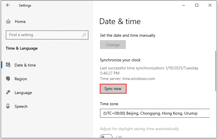 click Sync now