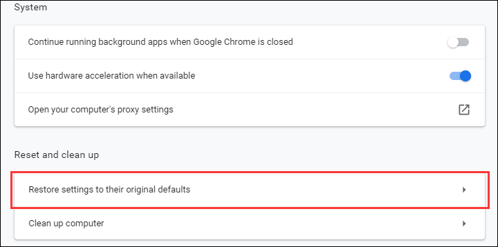 reset Google Chrome