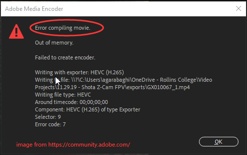 error compiling movie hard disk full