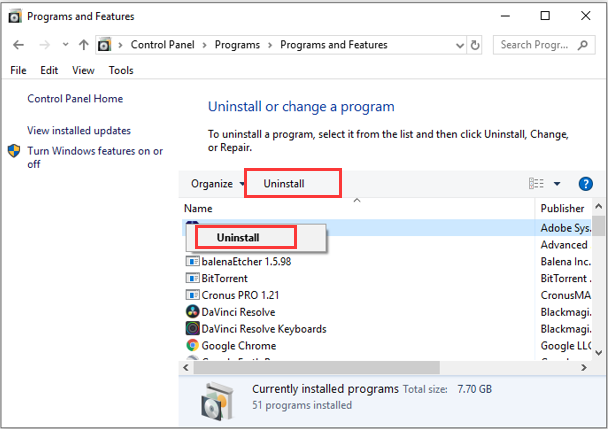 uninstall Adobe Premiere