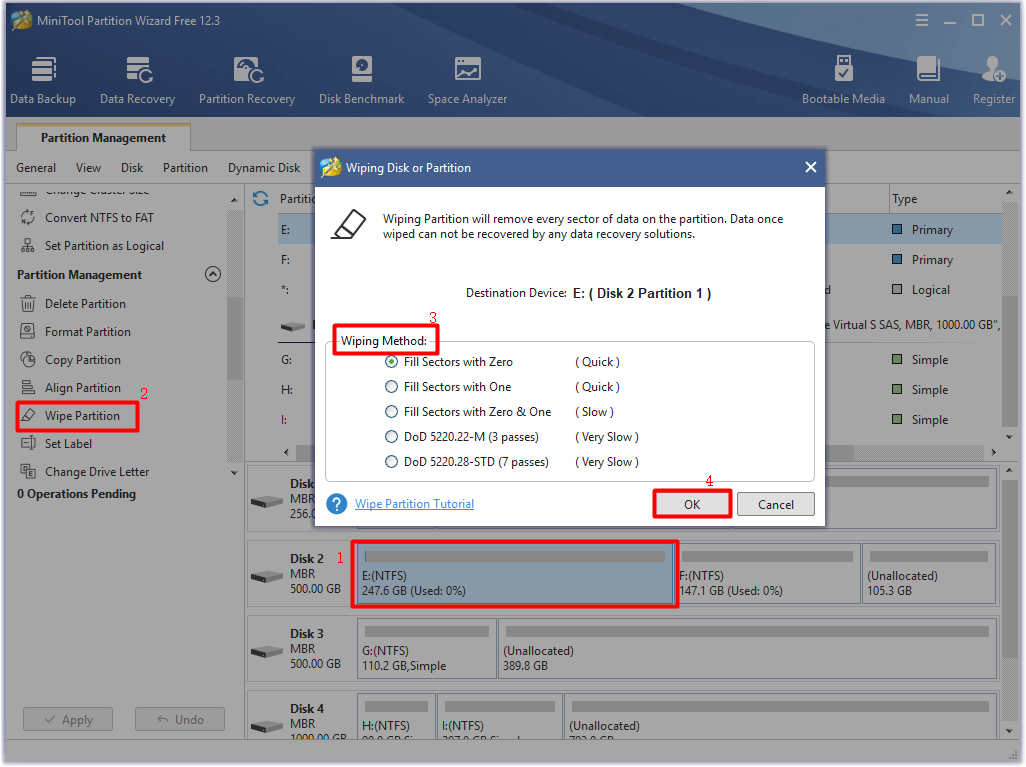 wipe partition with MiniTool Partition Wizard