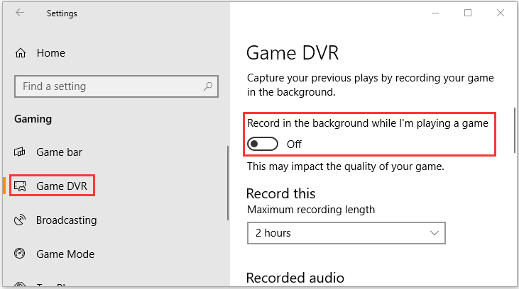 disable Game DVR