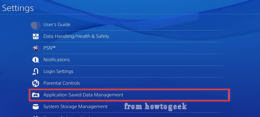 select the Application Saved Data Management