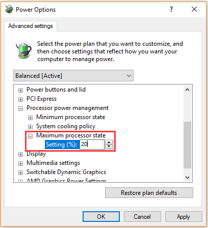 expand the Maximum processor state 