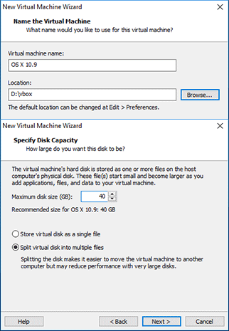 check location and specify disk size