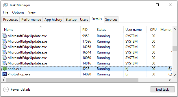 node.exe in Task Manager