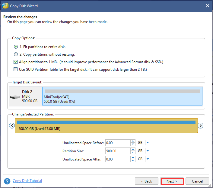 select a copy method