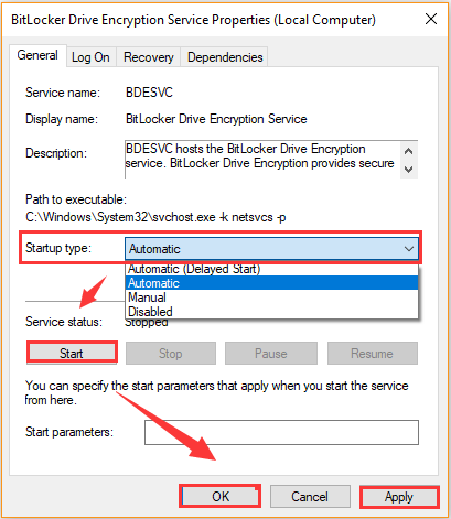 change the Startup type to Automatic