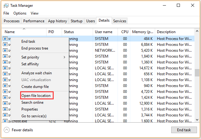 select Open file location from Task Manager