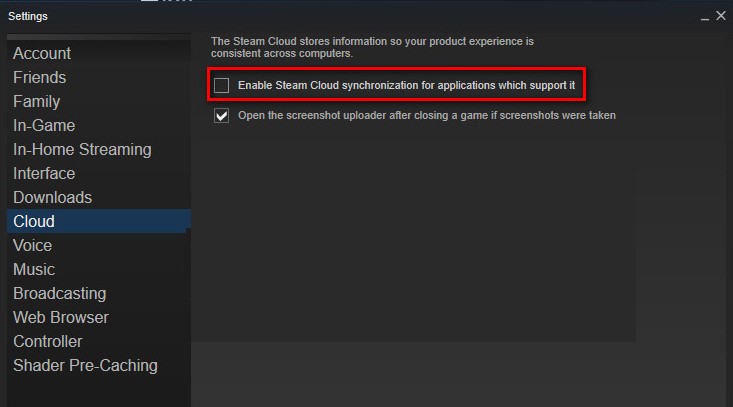 disable Steam Cloud option