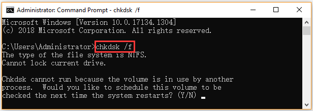 run chkdsk command to check file system
