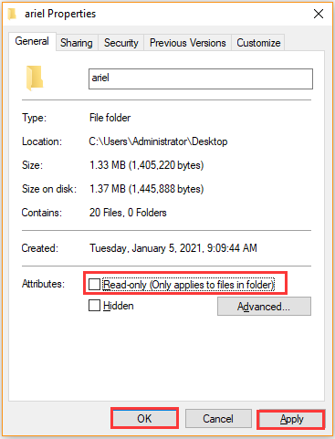 unselect the Read only option