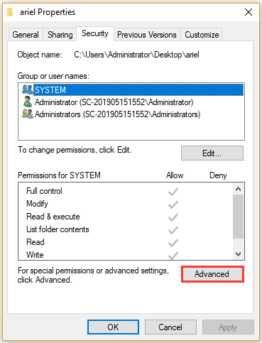 click on Advanced button
