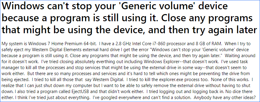 a user’s report on the issue
