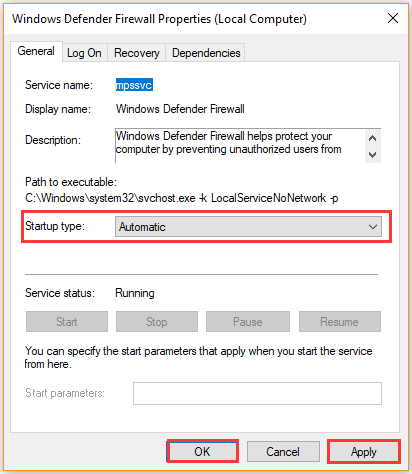 change Windows Defender Firewall to automatic startup