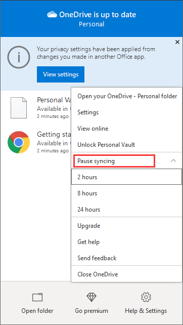 pause OneDrive syncing
