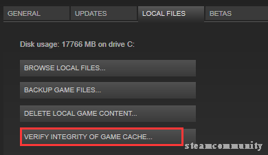 click on Verify Integrity of Game Cache