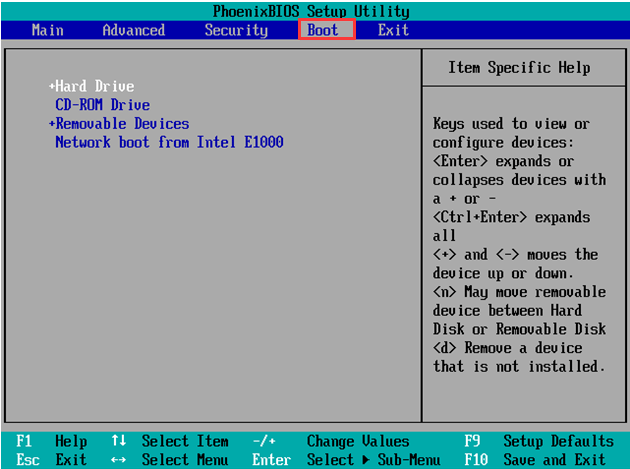 choose the hard drive on the BIOS menu