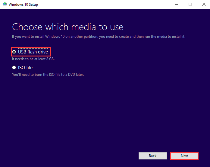choose the USB flash drive option