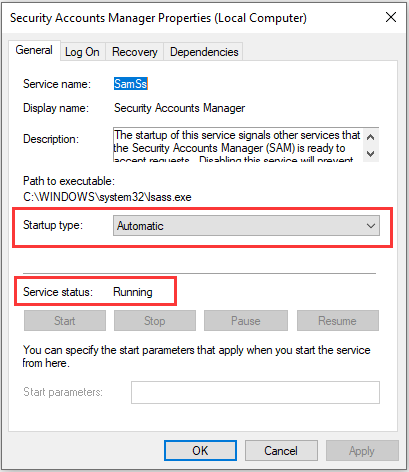 set Startup type to Automatic