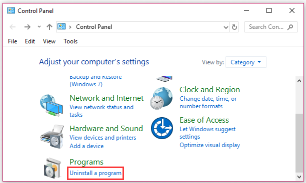 click on Uninstall a program