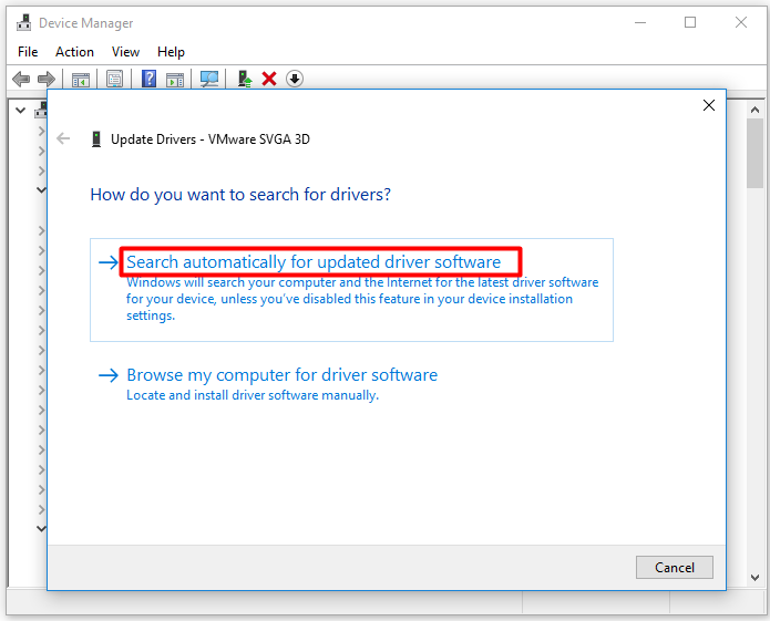 Search automatically for updated driver software