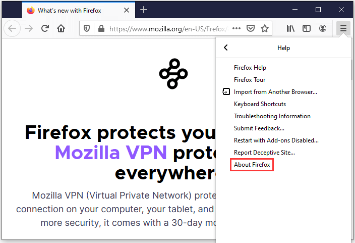 click About Firefox