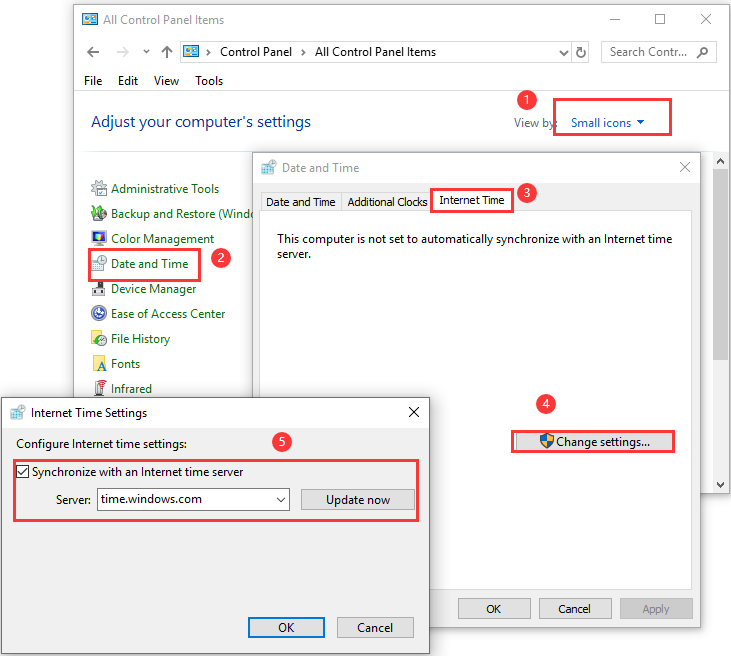 correct date and time settings