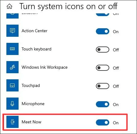 toggle off the Meet Now button