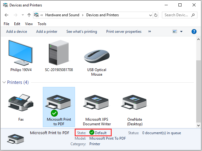 set printer as the default device