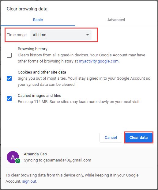 clear browsing data