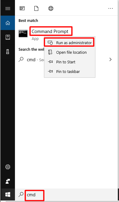 run command prompt as administrator in the search box