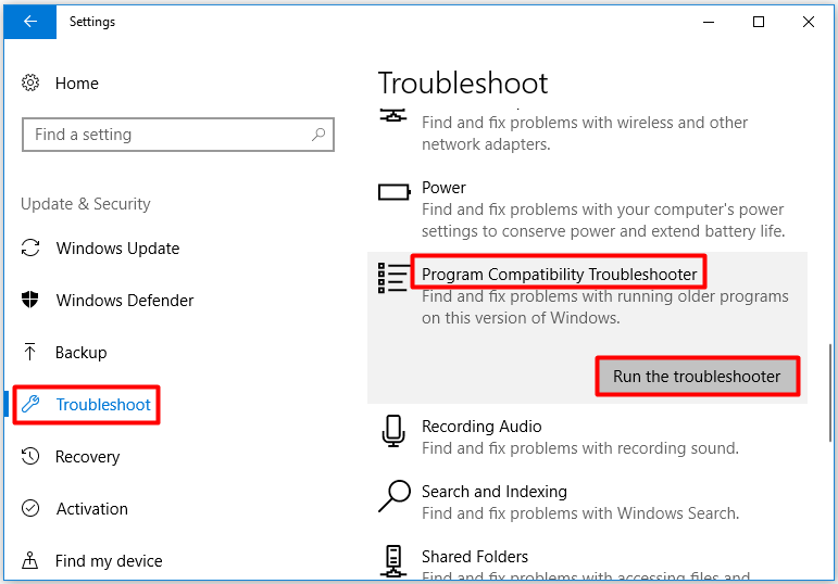 Run the program compatibility troubleshooter