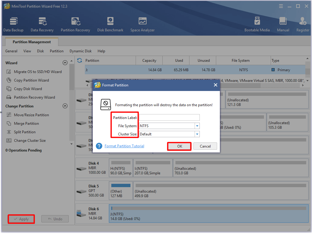 configure the format settings and execute the operation