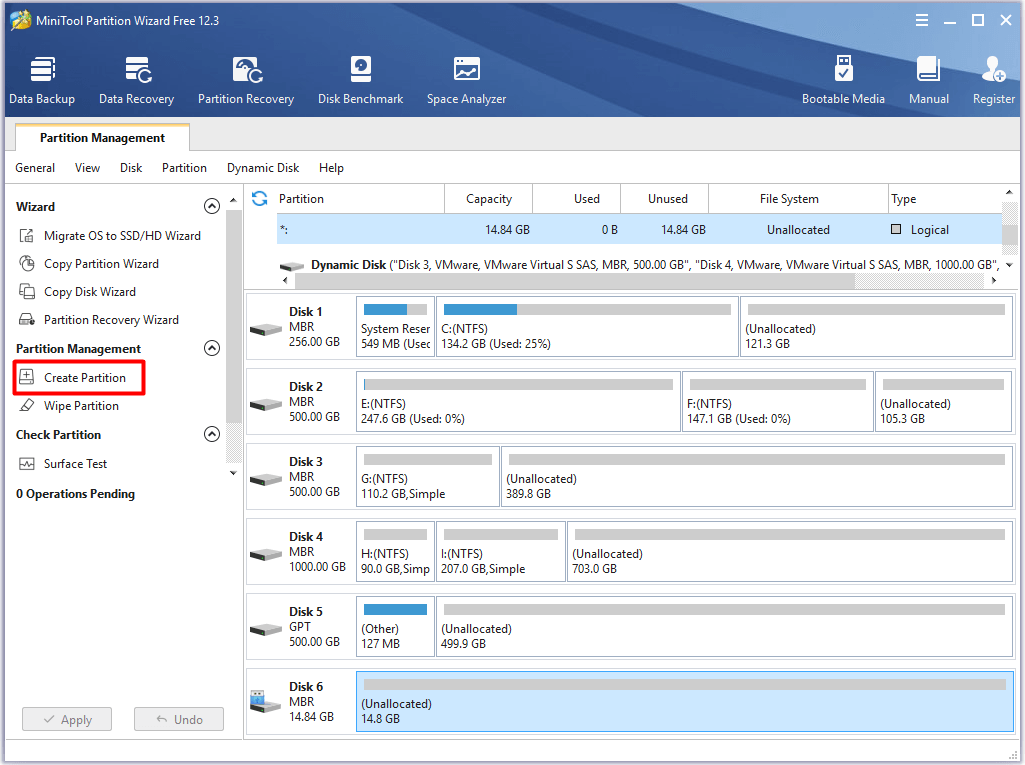 click on the create partition option