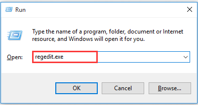 type regedit in the Run dialogue box