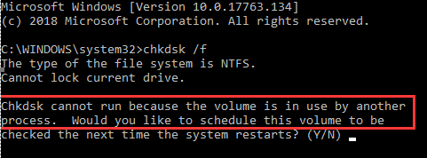 the first case of DHKDSK won’t run Windows 10