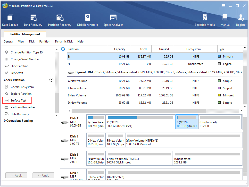 choose the Surface Test feature.