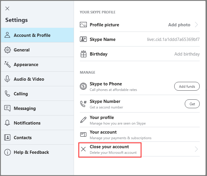 how to close skype account permanently